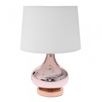 ΓΥΑΛΙΝΟ ΡΟΖ-ΧΡΥΣΟ ΕΠΙΤΡΑΠΕΖΙΟ ΛΑΜΠΑΤΕΡ ΜΕ ΥΦΑΣΜ ΛΕΥΚΟ ΚΑΠΕΛΟ Φ28.5x42EK