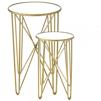 ΣΕΤ 2 ΧΡΥΣΟ ΜΕΤΑΛΛΙΚΟ ΤΡΑΠΕΖΙ ΜΕ ΕΠΙΦΑΝΕΙΑ ΚΑΘΡΕΦΤΗ Φ43Χ71 Φ37Χ61ΕΚ