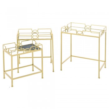 ΣΕΤ 3 ΧΡΥΣΟ ΜΕΤΑΛΛΙΚΟ ΤΡΑΠΕΖΙ ΜΕ ΚΑΘΡΕΦΤΗ 50Χ35Χ60 45Χ30Χ52 40Χ24Χ43ΕΚ