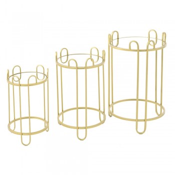 ΣΕΤ 3 ΧΡΥΣΟ ΜΕΤΑΛΛΙΚΟ ΣΤΡΟΓΓΥΛΟ ΤΡΑΠΕΖΙ ΜΕ ΚΑΘΡΕΦΤΗ Φ43Χ69 Φ36Χ59 Φ27Χ50ΕΚ