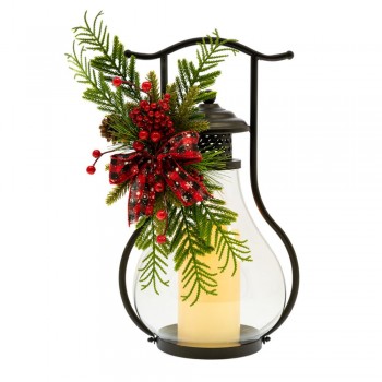 ΜΑΥΡΟ ΜΕΤΑΛΛΙΚΟ ΦΑΝΑΡΙ ΜΕ BERRIES ΚΑΙ LED ΚΕΡΙ 23.5Χ21Χ42ΕΚ