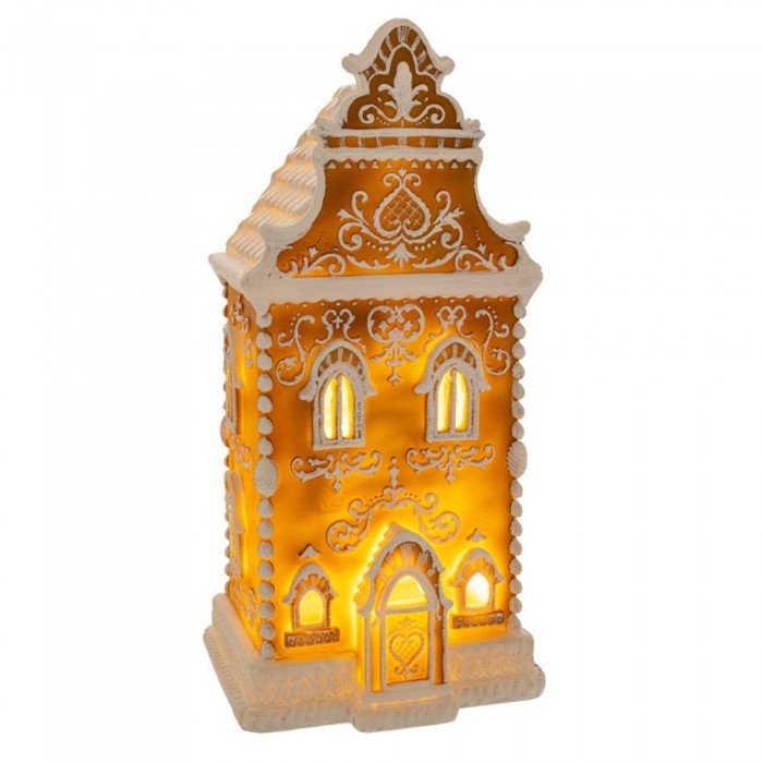ΠΟΛΥΡΕΖΙΝΗ GINGERBREAD ΚΑΦΕ ΛΕΥΚΟ ΣΠΙΤΙ ΜΕ LED, 17Χ14Χ34ΕΚ